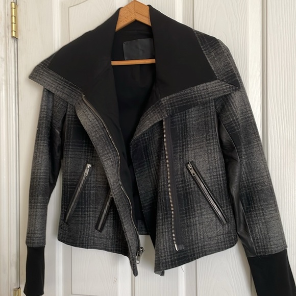 A.L.C. plaid funnel biker moto dark academia wool blend jacket size 6 - Picture 5 of 11
